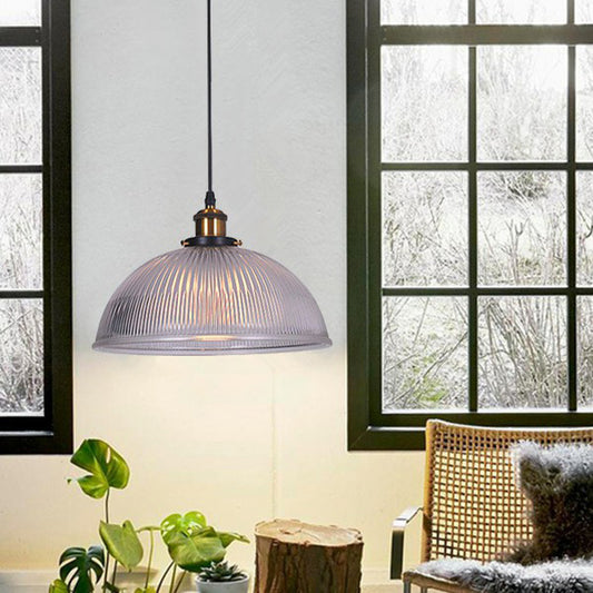 Single Ceiling Light Industrial Dome Clear Ribbed Glass Hanging Pendant Light for Restaurant Clear Clearhalo 'Ceiling Lights' 'Glass shade' 'Glass' 'Industrial Pendants' 'Industrial' 'Middle Century Pendants' 'Pendant Lights' 'Pendants' 'Tiffany' Lighting' 2290055
