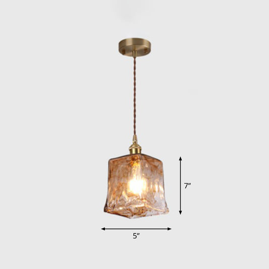 Antique Shaded Pendant Light 1-Light Brown Glass Hanging Light in Brass for Dining Room Brass A Clearhalo 'Ceiling Lights' 'Close To Ceiling Lights' 'Glass shade' 'Glass' 'Industrial Pendants' 'Industrial' 'Middle Century Pendants' 'Pendant Lights' 'Pendants' 'Tiffany' Lighting' 2290080