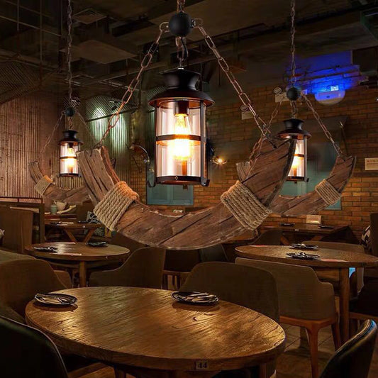 Clear Glass Cylinder Hanging Light Nautical Single Bar Pendant Lighting with Arc Wooden Decoration Wood Clearhalo 'Ceiling Lights' 'Industrial Pendants' 'Industrial' 'Middle Century Pendants' 'Pendant Lights' 'Pendants' 'Tiffany' Lighting' 2290115