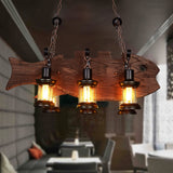Clear Glass Lantern Island Pendant Country 6-Bulb Dining Room Suspension Light with Wooden Fish Deco Clearhalo 'Ceiling Lights' 'Island Lights' Lighting' 2290133