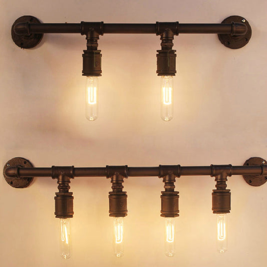 Rust Water Pipe Wall Light Steampunk Iron Restaurant Wall Mounted Lamp with Linear Design 2.0 Rust Clearhalo 'Art deco wall lights' 'Cast Iron' 'Glass' 'Industrial wall lights' 'Industrial' 'Middle century wall lights' 'Modern' 'Rustic wall lights' 'Tiffany' 'Traditional wall lights' 'Wall Lamps & Sconces' 'Wall Lights' Lighting' 2290140