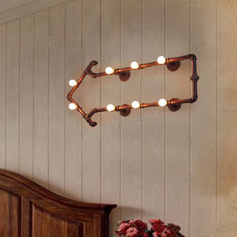 Rust 8-Bulb Wall Lamp Industrial Metal Arrow Shaped Sconce Light Fixture for Bedroom Rust Clearhalo 'Art deco wall lights' 'Cast Iron' 'Glass' 'Industrial wall lights' 'Industrial' 'Middle century wall lights' 'Modern' 'Rustic wall lights' 'Tiffany' 'Traditional wall lights' 'Wall Lamps & Sconces' 'Wall Lights' Lighting' 2290142