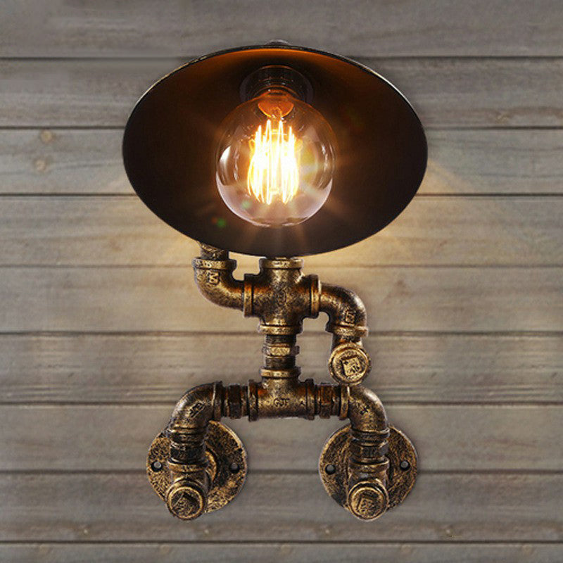 Iron Pipe Man Wall Mount Light Steampunk 1 Head Bedroom Wall Lamp with Flared Shade in Bronze Bronze Clearhalo 'Art deco wall lights' 'Cast Iron' 'Glass' 'Industrial wall lights' 'Industrial' 'Middle century wall lights' 'Modern' 'Rustic wall lights' 'Tiffany' 'Traditional wall lights' 'Wall Lamps & Sconces' 'Wall Lights' Lighting' 2290148