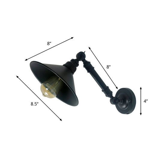 Black Flared Reading Wall Lamp Vintage Iron 1 Bulb Bedroom Wall Mount Light with Swing Arm Clearhalo 'Art deco wall lights' 'Cast Iron' 'Glass' 'Industrial wall lights' 'Industrial' 'Middle century wall lights' 'Modern' 'Rustic wall lights' 'Tiffany' 'Traditional wall lights' 'Wall Lamps & Sconces' 'Wall Lights' Lighting' 2290154