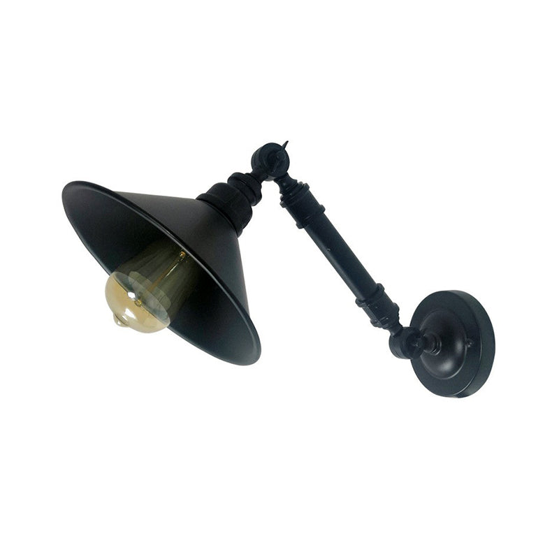 Black Flared Reading Wall Lamp Vintage Iron 1 Bulb Bedroom Wall Mount Light with Swing Arm Clearhalo 'Art deco wall lights' 'Cast Iron' 'Glass' 'Industrial wall lights' 'Industrial' 'Middle century wall lights' 'Modern' 'Rustic wall lights' 'Tiffany' 'Traditional wall lights' 'Wall Lamps & Sconces' 'Wall Lights' Lighting' 2290156