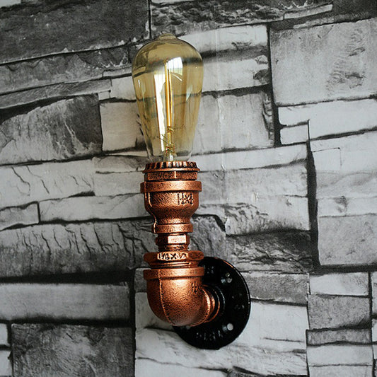 Single-Bulb Sconce Light Industrial Water Pipe Metal Wall Lamp in Rust for Garage Clearhalo 'Art deco wall lights' 'Cast Iron' 'Glass' 'Industrial wall lights' 'Industrial' 'Middle century wall lights' 'Modern' 'Rustic wall lights' 'Tiffany' 'Traditional wall lights' 'Wall Lamps & Sconces' 'Wall Lights' Lighting' 2290168