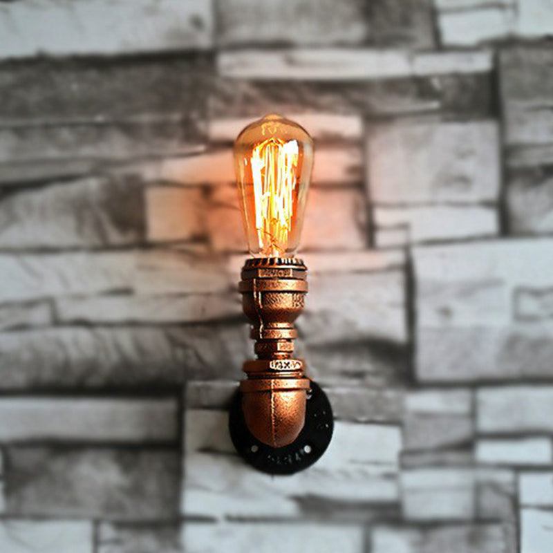 Single-Bulb Sconce Light Industrial Water Pipe Metal Wall Lamp in Rust for Garage Rust Clearhalo 'Art deco wall lights' 'Cast Iron' 'Glass' 'Industrial wall lights' 'Industrial' 'Middle century wall lights' 'Modern' 'Rustic wall lights' 'Tiffany' 'Traditional wall lights' 'Wall Lamps & Sconces' 'Wall Lights' Lighting' 2290169