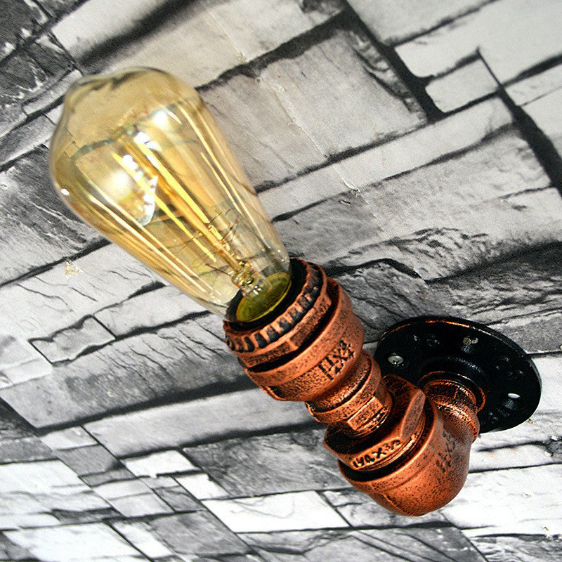 Single-Bulb Sconce Light Industrial Water Pipe Metal Wall Lamp in Rust for Garage Clearhalo 'Art deco wall lights' 'Cast Iron' 'Glass' 'Industrial wall lights' 'Industrial' 'Middle century wall lights' 'Modern' 'Rustic wall lights' 'Tiffany' 'Traditional wall lights' 'Wall Lamps & Sconces' 'Wall Lights' Lighting' 2290170