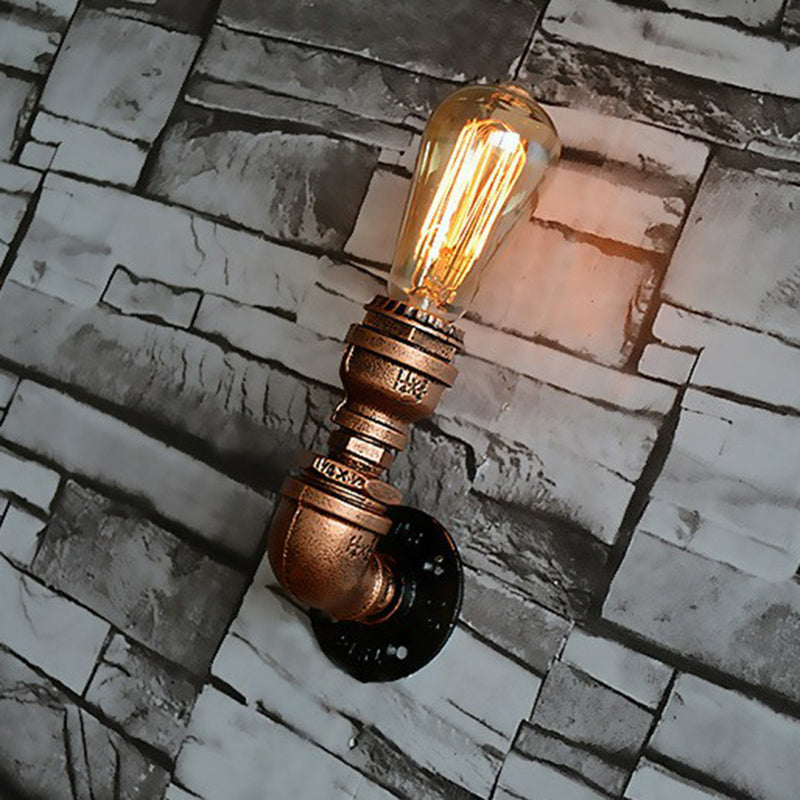 Single-Bulb Sconce Light Industrial Water Pipe Metal Wall Lamp in Rust for Garage Clearhalo 'Art deco wall lights' 'Cast Iron' 'Glass' 'Industrial wall lights' 'Industrial' 'Middle century wall lights' 'Modern' 'Rustic wall lights' 'Tiffany' 'Traditional wall lights' 'Wall Lamps & Sconces' 'Wall Lights' Lighting' 2290171