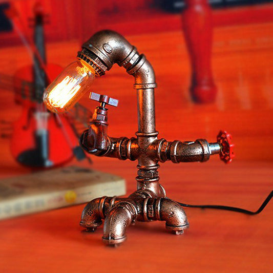 Pipe Man Shaped Bedroom Night Light Industrial Metal 1 Bulb Rust Red Table Lighting Clearhalo 'Lamps' 'Table Lamps' Lighting' 2290179