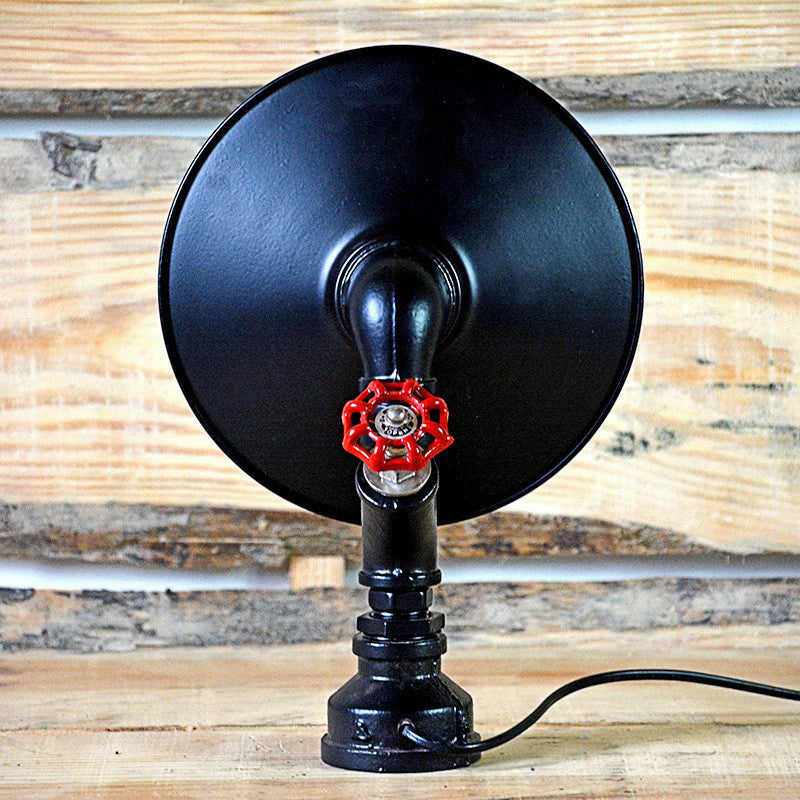 Industrial Flared Shade Night Lamp 1-Bulb Iron Table Light in Black with Decorative Red Valve Clearhalo 'Lamps' 'Table Lamps' Lighting' 2290191