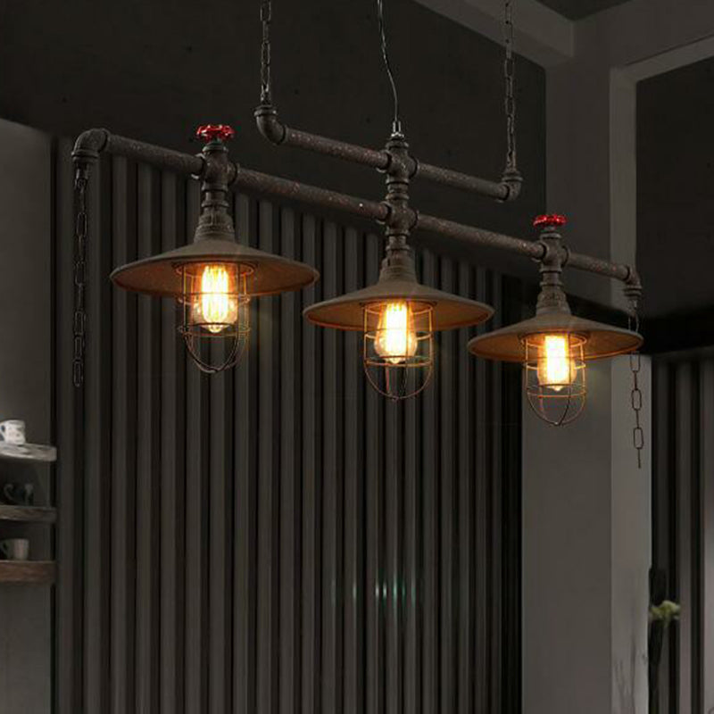 Iron Saucer over Island Lighting Rustic Dining Room Pendant Lamp with Cage Guard in Black Clearhalo 'Ceiling Lights' 'Island Lights' Lighting' 2290203