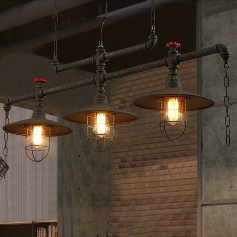 Iron Saucer over Island Lighting Rustic Dining Room Pendant Lamp with Cage Guard in Black 3 Black Clearhalo 'Ceiling Lights' 'Island Lights' Lighting' 2290204