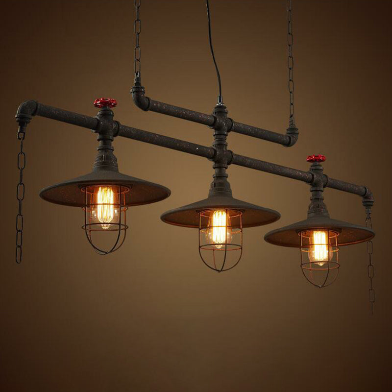 Iron Saucer over Island Lighting Rustic Dining Room Pendant Lamp with Cage Guard in Black Clearhalo 'Ceiling Lights' 'Island Lights' Lighting' 2290205