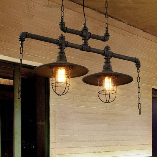 Iron Saucer over Island Lighting Rustic Dining Room Pendant Lamp with Cage Guard in Black 2 Black Clearhalo 'Ceiling Lights' 'Island Lights' Lighting' 2290206
