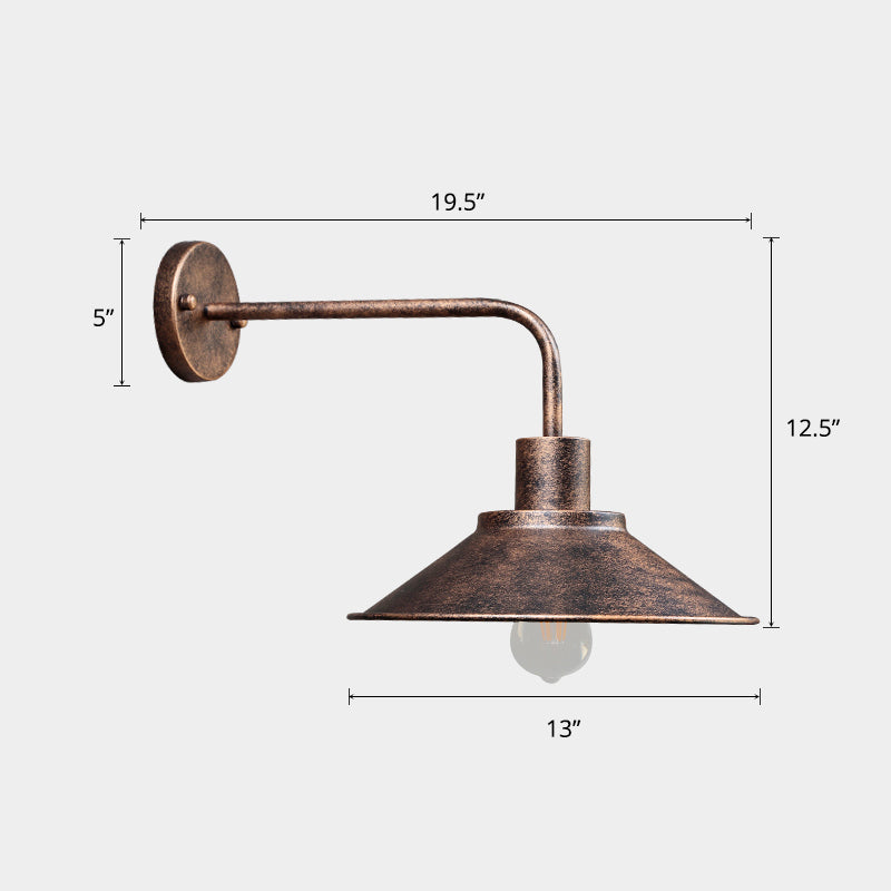 Vintage Conical Wall Mount Lighting 1 Bulb Metallic Wall Lamp Fixture for Outdoor Weathered Copper A Clearhalo 'Art deco wall lights' 'Cast Iron' 'Glass' 'Industrial wall lights' 'Industrial' 'Middle century wall lights' 'Modern' 'Rustic wall lights' 'Tiffany' 'Traditional wall lights' 'Wall Lamps & Sconces' 'Wall Lights' Lighting' 2290219