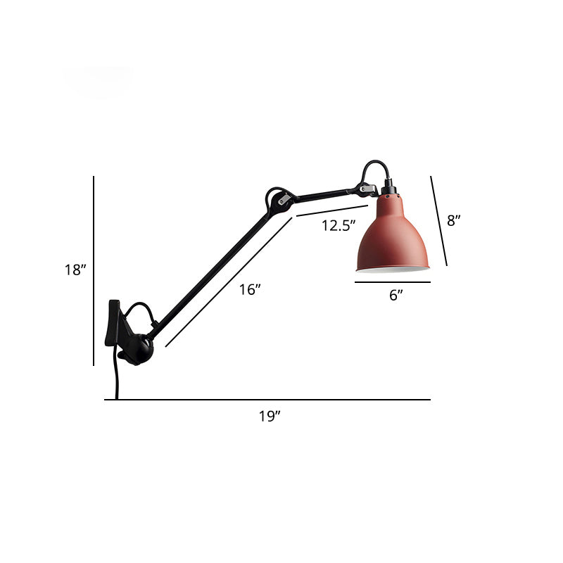 1 Head Shaded Wall Mount Reading Light Loft Style Metal Wall Lighting with Adjustable Arm Red B Clearhalo 'Art deco wall lights' 'Cast Iron' 'Glass' 'Industrial wall lights' 'Industrial' 'Middle century wall lights' 'Modern' 'Rustic wall lights' 'Tiffany' 'Traditional wall lights' 'Wall Lamps & Sconces' 'Wall Lights' Lighting' 2290233