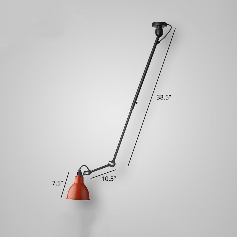 1 Head Shaded Wall Mount Reading Light Loft Style Metal Wall Lighting with Adjustable Arm Red F Clearhalo 'Art deco wall lights' 'Cast Iron' 'Glass' 'Industrial wall lights' 'Industrial' 'Middle century wall lights' 'Modern' 'Rustic wall lights' 'Tiffany' 'Traditional wall lights' 'Wall Lamps & Sconces' 'Wall Lights' Lighting' 2290236