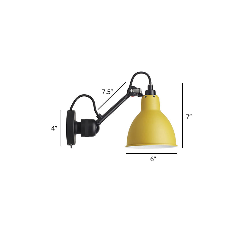 1 Head Shaded Wall Mount Reading Light Loft Style Metal Wall Lighting with Adjustable Arm Yellow E Clearhalo 'Art deco wall lights' 'Cast Iron' 'Glass' 'Industrial wall lights' 'Industrial' 'Middle century wall lights' 'Modern' 'Rustic wall lights' 'Tiffany' 'Traditional wall lights' 'Wall Lamps & Sconces' 'Wall Lights' Lighting' 2290249