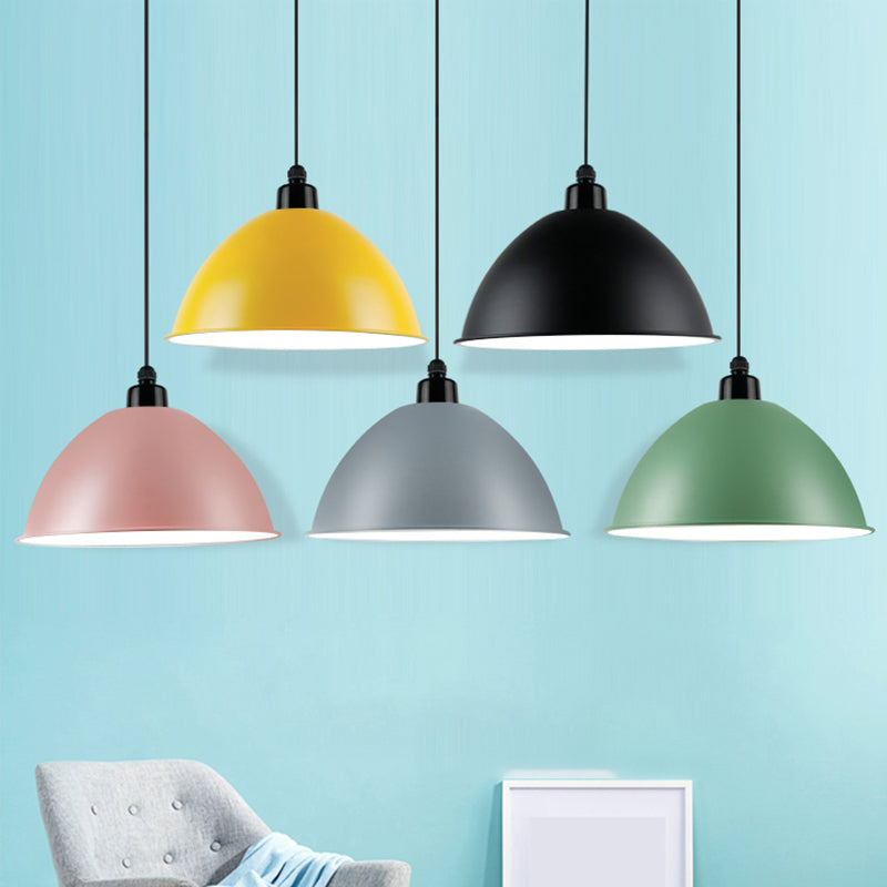 Macaron Dome Shade Pendant Light 1 Head Metallic Ceiling Suspension Lamp for Dining Room Clearhalo 'Art Deco Pendants' 'Cast Iron' 'Ceiling Lights' 'Ceramic' 'Crystal' 'Industrial Pendants' 'Industrial' 'Metal' 'Middle Century Pendants' 'Pendant Lights' 'Pendants' 'Tiffany' Lighting' 2290260