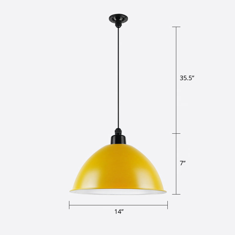 Macaron Dome Shade Pendant Light 1 Head Metallic Ceiling Suspension Lamp for Dining Room Yellow 14" Clearhalo 'Art Deco Pendants' 'Cast Iron' 'Ceiling Lights' 'Ceramic' 'Crystal' 'Industrial Pendants' 'Industrial' 'Metal' 'Middle Century Pendants' 'Pendant Lights' 'Pendants' 'Tiffany' Lighting' 2290265