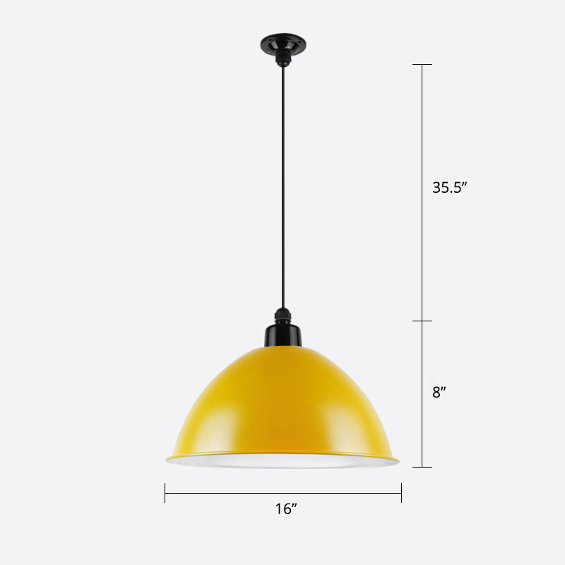 Macaron Dome Shade Pendant Light 1 Head Metallic Ceiling Suspension Lamp for Dining Room Yellow 16" Clearhalo 'Art Deco Pendants' 'Cast Iron' 'Ceiling Lights' 'Ceramic' 'Crystal' 'Industrial Pendants' 'Industrial' 'Metal' 'Middle Century Pendants' 'Pendant Lights' 'Pendants' 'Tiffany' Lighting' 2290269
