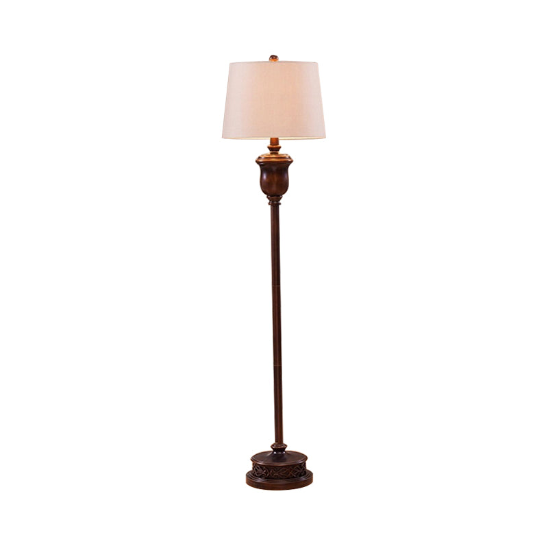 1 Light Urn Shape Stand Up Lamp Traditional Red Brown Resin Floor Light with Cone White Fabric Shade Clearhalo 'Floor Lamps' 'Lamps' Lighting' 229027