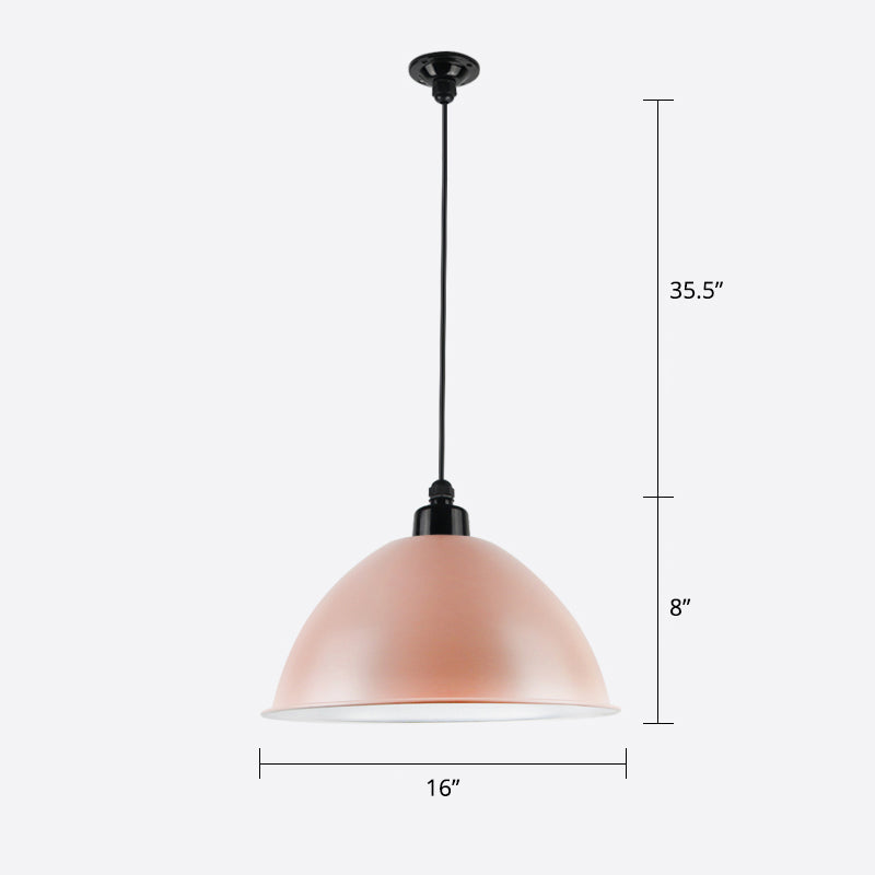 Macaron Dome Shade Pendant Light 1 Head Metallic Ceiling Suspension Lamp for Dining Room Pink 16" Clearhalo 'Art Deco Pendants' 'Cast Iron' 'Ceiling Lights' 'Ceramic' 'Crystal' 'Industrial Pendants' 'Industrial' 'Metal' 'Middle Century Pendants' 'Pendant Lights' 'Pendants' 'Tiffany' Lighting' 2290270
