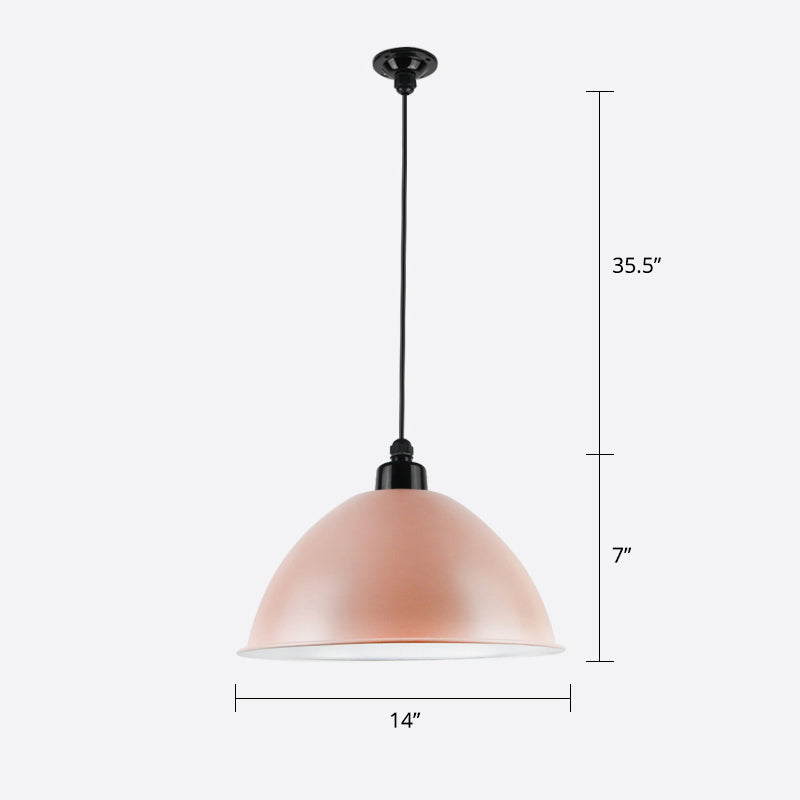 Macaron Dome Shade Pendant Light 1 Head Metallic Ceiling Suspension Lamp for Dining Room Pink 14" Clearhalo 'Art Deco Pendants' 'Cast Iron' 'Ceiling Lights' 'Ceramic' 'Crystal' 'Industrial Pendants' 'Industrial' 'Metal' 'Middle Century Pendants' 'Pendant Lights' 'Pendants' 'Tiffany' Lighting' 2290271