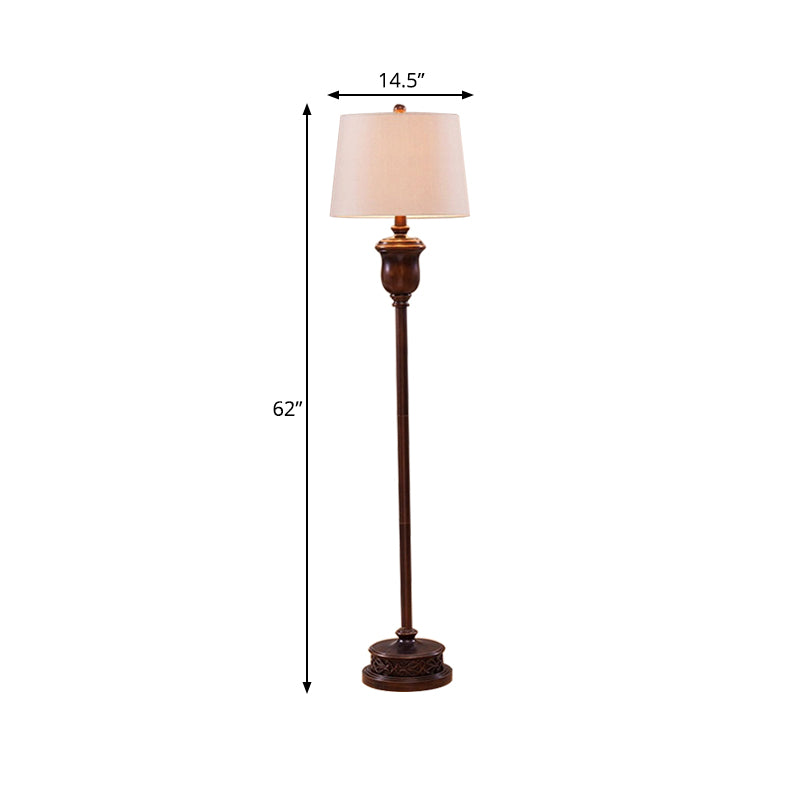 1 Light Urn Shape Stand Up Lamp Traditional Red Brown Resin Floor Light with Cone White Fabric Shade Clearhalo 'Floor Lamps' 'Lamps' Lighting' 229028