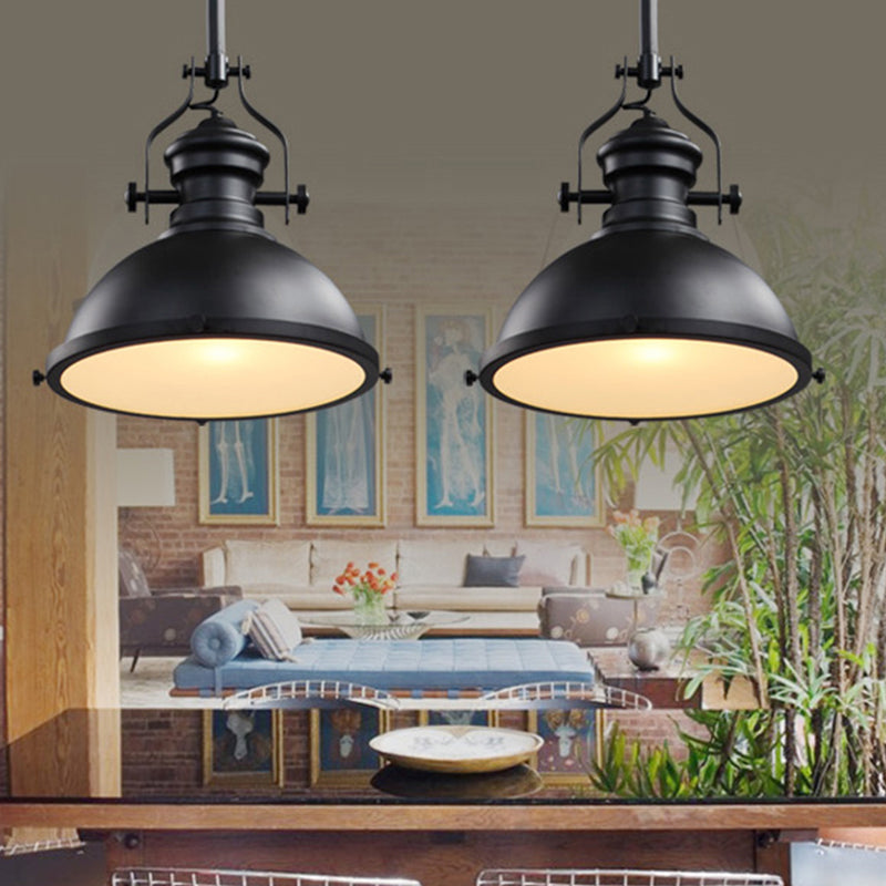 Vintage Bowl Pendant Lighting 1 Bulb Metal Ceiling Suspension Lamp with Frosted Glass Cover in Black Black Clearhalo 'Art Deco Pendants' 'Black' 'Cast Iron' 'Ceiling Lights' 'Ceramic' 'Crystal' 'Industrial Pendants' 'Industrial' 'Metal' 'Middle Century Pendants' 'Pendant Lights' 'Pendants' 'Rustic Pendants' 'Tiffany' Lighting' 2290309