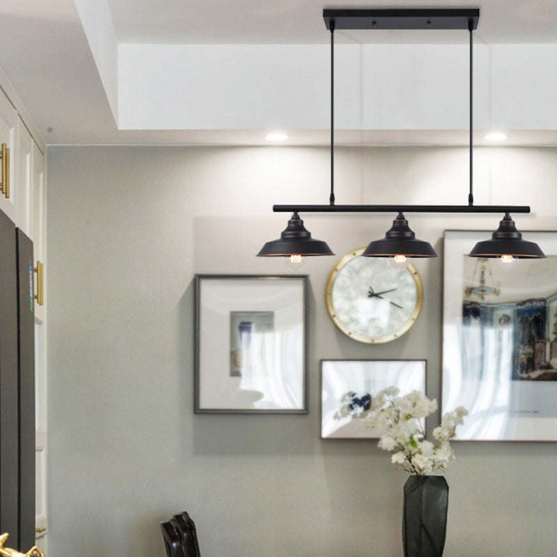 Lid Shaped Bistro Island Lamp Rustic Metal 3-Head Dark Coffee Hanging Ceiling Light Clearhalo 'Ceiling Lights' 'Island Lights' Lighting' 2290314