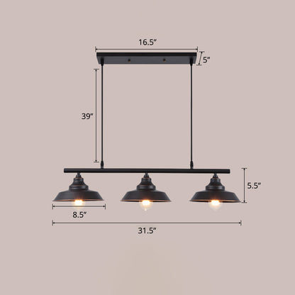 Lid Shaped Bistro Island Lamp Rustic Metal 3-Head Dark Coffee Hanging Ceiling Light Dark Coffee Clearhalo 'Ceiling Lights' 'Island Lights' Lighting' 2290316