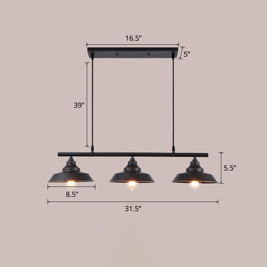 Lid Shaped Bistro Island Lamp Rustic Metal 3-Head Dark Coffee Hanging Ceiling Light Dark Coffee Clearhalo 'Ceiling Lights' 'Island Lights' Lighting' 2290316