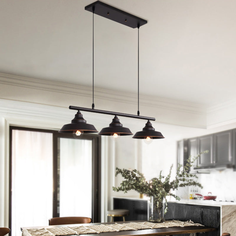 Lid Shaped Bistro Island Lamp Rustic Metal 3-Head Dark Coffee Hanging Ceiling Light Clearhalo 'Ceiling Lights' 'Island Lights' Lighting' 2290318