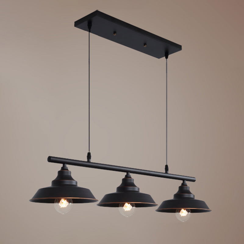 Lid Shaped Bistro Island Lamp Rustic Metal 3-Head Dark Coffee Hanging Ceiling Light Clearhalo 'Ceiling Lights' 'Island Lights' Lighting' 2290319