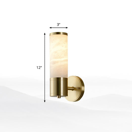 Minimalist Pillar Shaped Sconce Light Marble Bedside Wall Lamp Fixture in White and Brass 1.0 White Clearhalo 'Modern wall lights' 'Modern' 'Wall Lamps & Sconces' 'Wall Lights' Lighting' 2290328