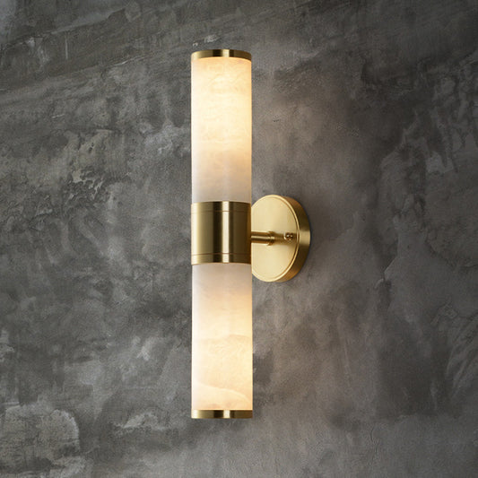 Minimalist Pillar Shaped Sconce Light Marble Bedside Wall Lamp Fixture in White and Brass Clearhalo 'Modern wall lights' 'Modern' 'Wall Lamps & Sconces' 'Wall Lights' Lighting' 2290330
