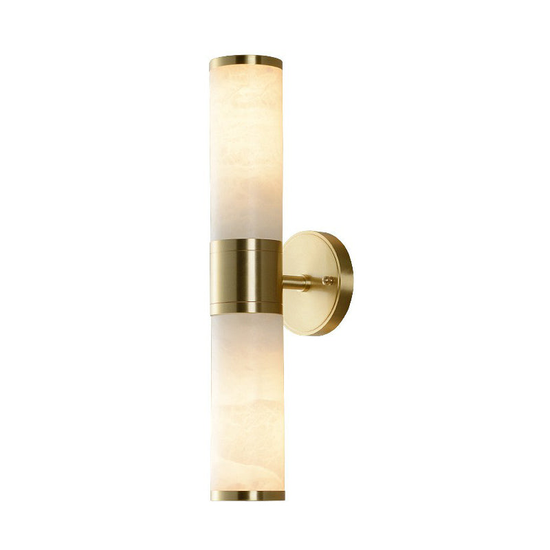 Minimalist Pillar Shaped Sconce Light Marble Bedside Wall Lamp Fixture in White and Brass Clearhalo 'Modern wall lights' 'Modern' 'Wall Lamps & Sconces' 'Wall Lights' Lighting' 2290332