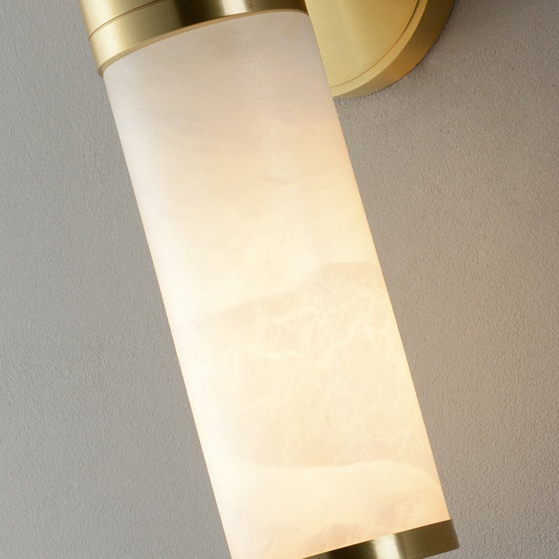 Minimalist Pillar Shaped Sconce Light Marble Bedside Wall Lamp Fixture in White and Brass Clearhalo 'Modern wall lights' 'Modern' 'Wall Lamps & Sconces' 'Wall Lights' Lighting' 2290333