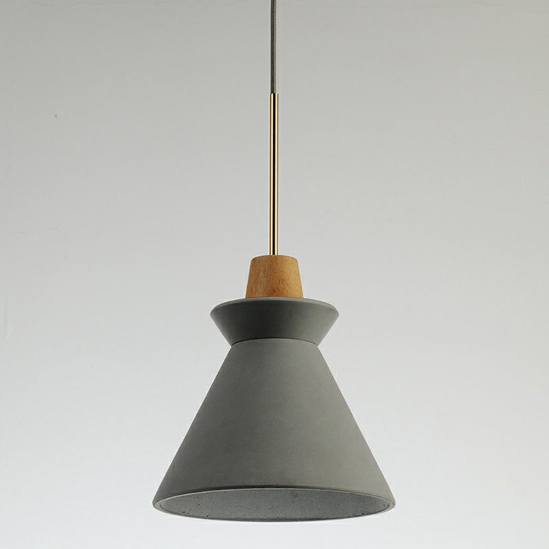 1 Head Dining Room Hanging Light Minimalist Wood Pendant with Conical Cement Shade Grey 9" Clearhalo 'Ceiling Lights' 'Modern Pendants' 'Modern' 'Pendant Lights' 'Pendants' Lighting' 2290378