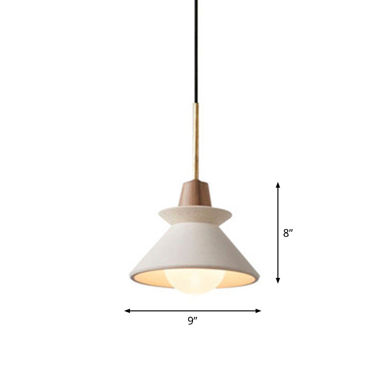 1 Head Dining Room Hanging Light Minimalist Wood Pendant with Conical Cement Shade Clearhalo 'Ceiling Lights' 'Modern Pendants' 'Modern' 'Pendant Lights' 'Pendants' Lighting' 2290379