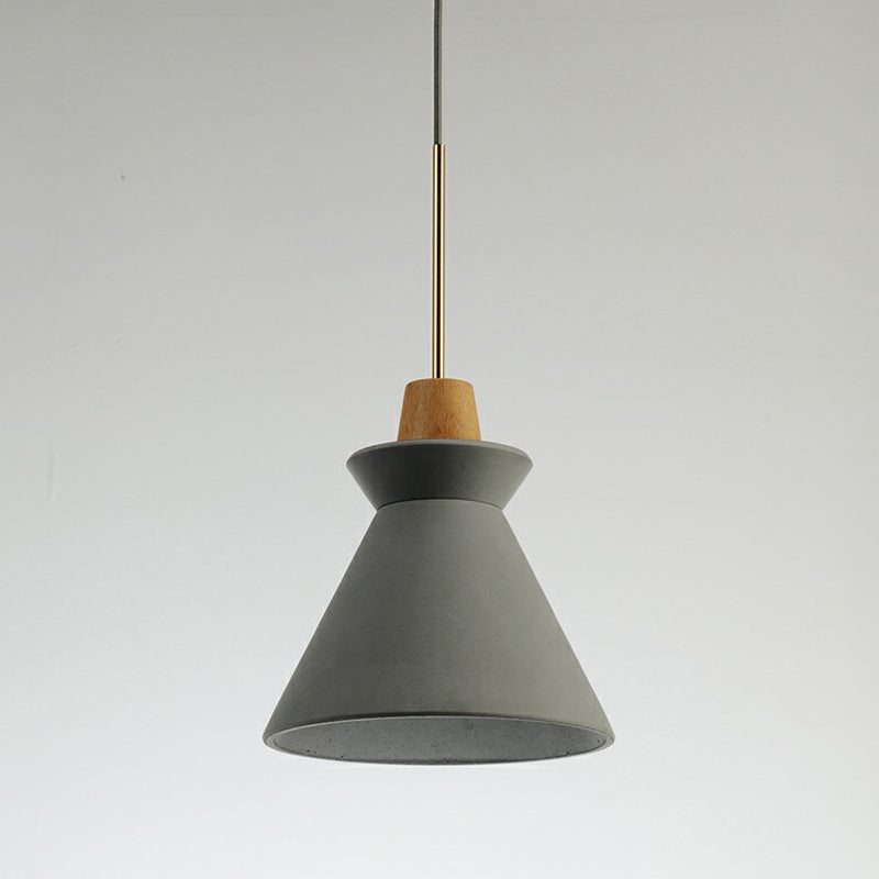 1 Head Dining Room Hanging Light Minimalist Wood Pendant with Conical Cement Shade Grey 8" Clearhalo 'Ceiling Lights' 'Modern Pendants' 'Modern' 'Pendant Lights' 'Pendants' Lighting' 2290380