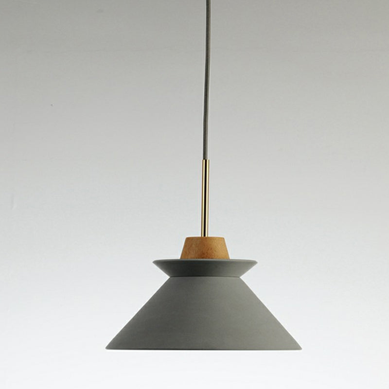1 Head Dining Room Hanging Light Minimalist Wood Pendant with Conical Cement Shade Grey 10.5" Clearhalo 'Ceiling Lights' 'Modern Pendants' 'Modern' 'Pendant Lights' 'Pendants' Lighting' 2290382
