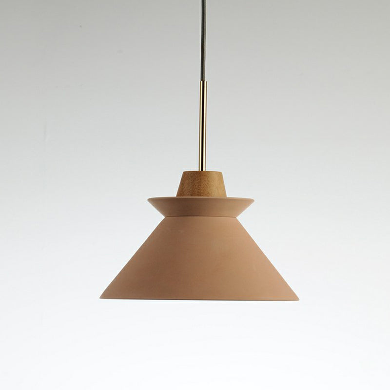 1 Head Dining Room Hanging Light Minimalist Wood Pendant with Conical Cement Shade Pink 10.5" Clearhalo 'Ceiling Lights' 'Modern Pendants' 'Modern' 'Pendant Lights' 'Pendants' Lighting' 2290383