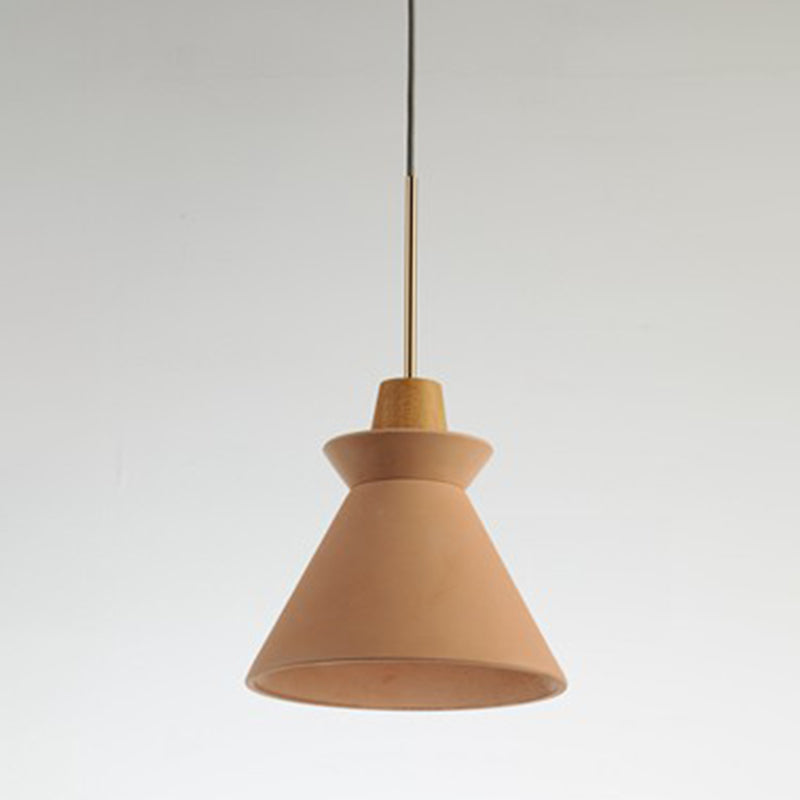 1 Head Dining Room Hanging Light Minimalist Wood Pendant with Conical Cement Shade Pink 8" Clearhalo 'Ceiling Lights' 'Modern Pendants' 'Modern' 'Pendant Lights' 'Pendants' Lighting' 2290384