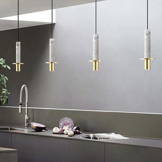 Postmodern Pillar Shaped Suspension Light Marble Dining Room LED Down Lighting Pendant Clearhalo 'Ceiling Lights' 'Modern Pendants' 'Modern' 'Pendant Lights' 'Pendants' Lighting' 2290392