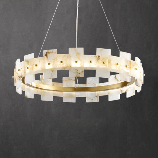 Marble Circle Hanging Lamp Minimalism White and Brass LED Pendant Light for Dining Room Clearhalo 'Ceiling Lights' 'Modern Pendants' 'Modern' 'Pendant Lights' 'Pendants' Lighting' 2290408