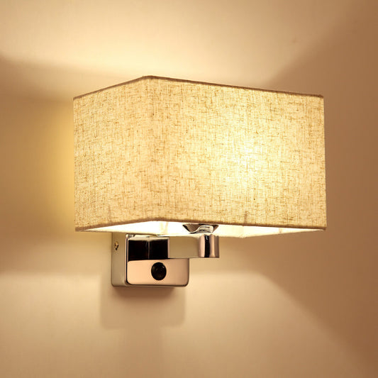 Rectangular Shade Wall Lamp Simple Style Single Living Room Wall Lighting in Flaxen Flaxen Clearhalo 'Cast Iron' 'Glass' 'Industrial' 'Modern wall lights' 'Modern' 'Tiffany' 'Traditional wall lights' 'Wall Lamps & Sconces' 'Wall Lights' Lighting' 2290412
