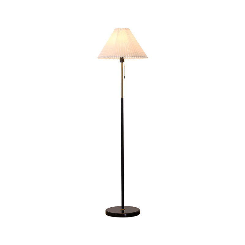 Minimalist Cone Shade Standing Light Pleated Fabric Single Living Room Pull Chain Floor Lighting Clearhalo 'Floor Lamps' 'Lamps' Lighting' 2290447